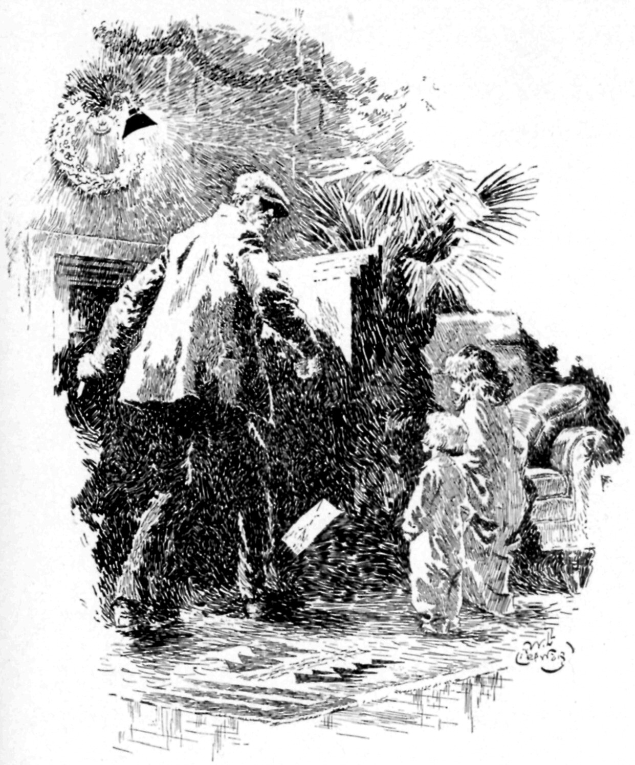 [I sought dat Santy
Claus tame down de chimney,&rdquo; said the younger of the twain.]