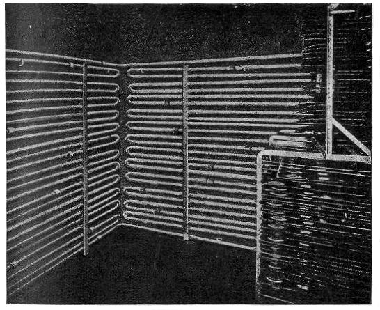 Fig. 7.&mdash;Enamelling Stove&mdash;in a Tin-plate Printing
Factory&mdash;heated by Perkins' Hot-water Pipes.