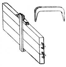 Fig. 25.&mdash;Method of holding
    Glued Joints with Iron Dogs.