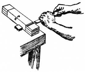 Fig. 181.&mdash;Cutting Channel at Shoulder of Tenon
before Sawing.