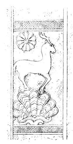 Fig. 142.&mdash;Stag, palmette, and rosette; from Layard.