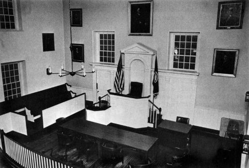 Interior of restored courtroom facing the judges'
bench. Photo by Charles Baptie, 1971.