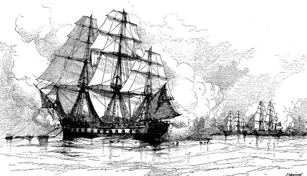 ESCAPE OF THE UNITED STATES FRIGATE
"CONSTITUTION."&mdash;Drawn by J.&nbsp;O. Davidson.