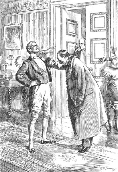 "COLONEL WITHERINGTON WITH HIS HAND ON PETERS SHOULDER,
THE PAIR SHAKING WITH LAUGHTER."