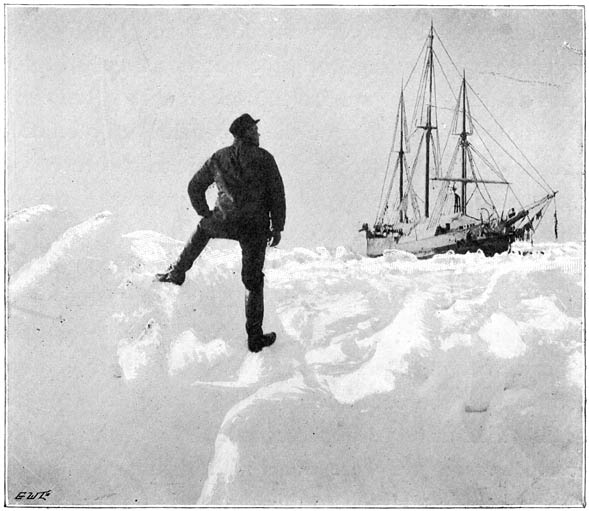 Man watching the &ldquo;Fram&rdquo; in the ice.