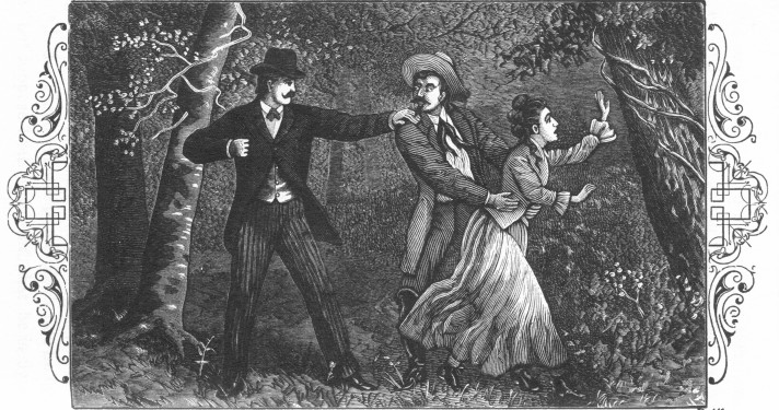 "While she was struggling in his grasp, he was startled
by a violent clutch upon his collar from behind." P. 441.