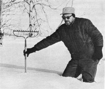 Figure 4.&mdash;During the winter of 1968-69, the
snow was unusually deep in the study area.
(Photo courtesy of L. D. Frenzel.)
