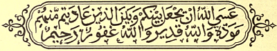 Calligraphy: Allah will perhaps establish goodwill between
 yourselves and those of them with whom ye are at enmity, and Allah is
 Powerful: and Allah is Gracious, Merciful.