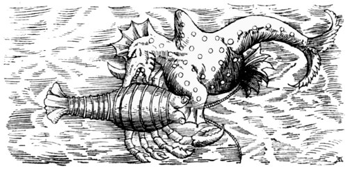 A one-horned
monster with a sharp nose, devouring a Gambarus.